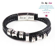 (Silver - Son 1) HOT To My Son Love You Forever Leather Braided Bracelet Wristband + Gift Card