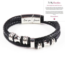 (Silver - Grandson) NEW To My Son Love You Forever Leather Braided Bracelet Wristband + Gift Card HOT