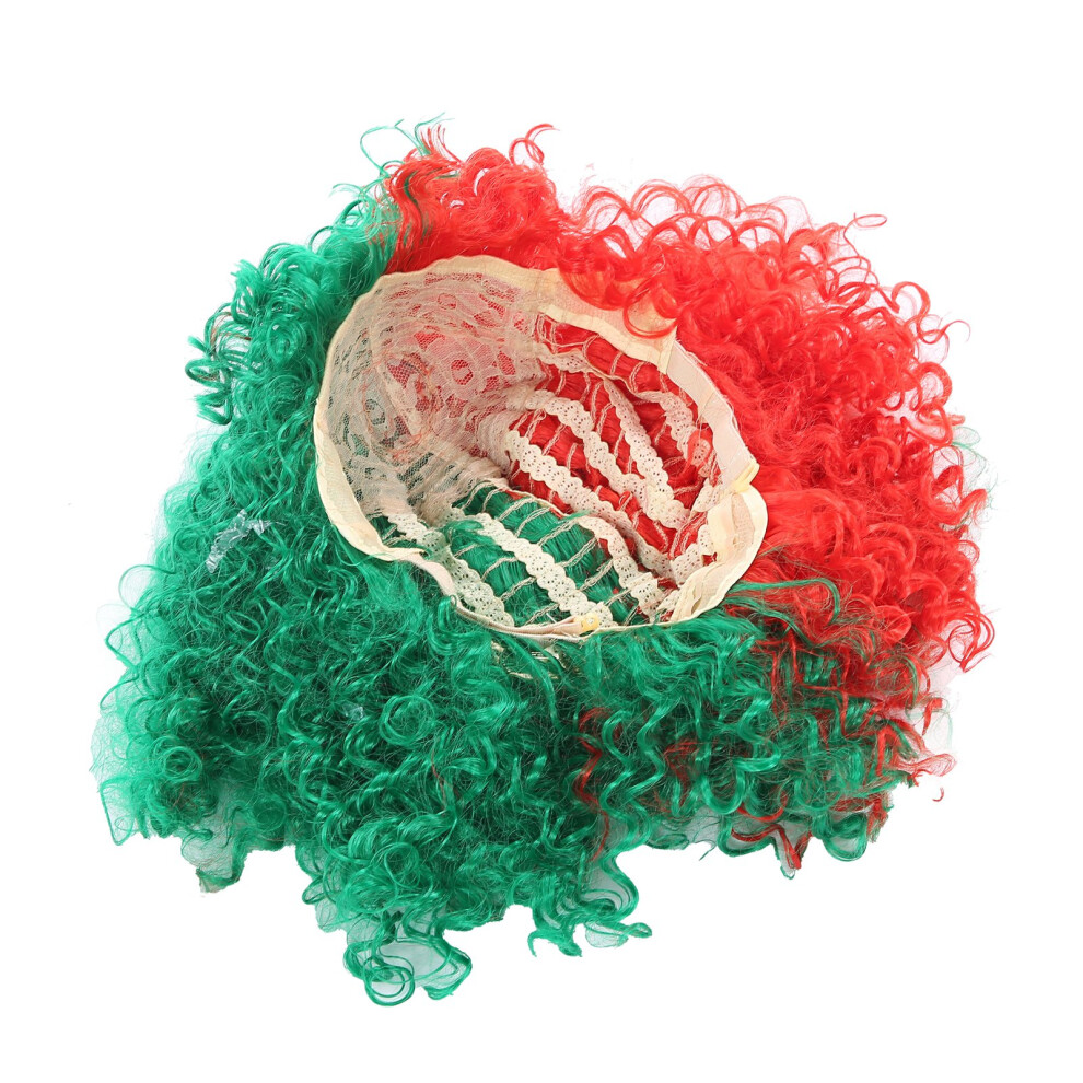 Unisex Green,Red Short Fluffy Curly Half Red Green Cosplay Wig - 42Cm Synthetic Halloween