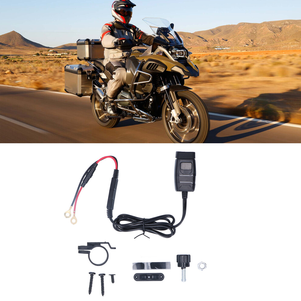 Motorcycle Dual Usb Charger With Voltmeter, Waterproof, Abs, Black 8001359356314