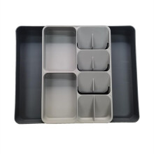 Kitchen Drawer Organizer Tray Expandable Gray for Silverware Cutlery Utensils Adjustable Width Fits Most Drawers