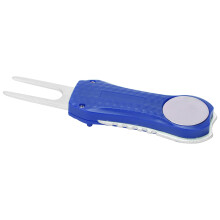 Pocket-Sized Golf Green Fork with Spring Ejector & Marker - Blue