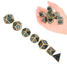 Ensemble de 7 dés en alliage de zinc D4-D20 cyan et doré
