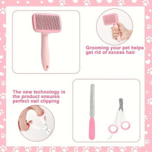 (Pink, one-size) Pet Grooming Tool Set (8 Counts), Hair Grooming and Oral Hygiene Tools, Dog & Cat Grooming Supplies for Indoor & Outdoor Use, Hygiene