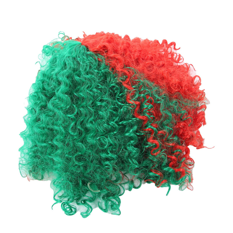 Unisex Green,Red Short Fluffy Curly Red & Green Cosplay Wig, 42Cm Synthetic Halloween