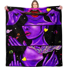 Soft Flannel Throw Blanket for Sofas - Lightweight Decorative Hippie Patterned Bed Throw in Black and Purple 130x150cm