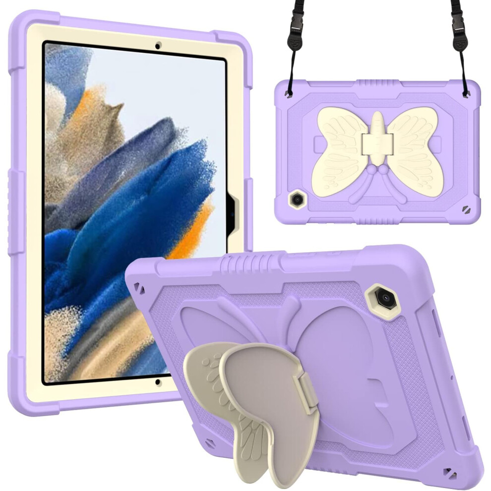 Butterfly Case For Ipad Mini 6 - Shockproof Cover With Kickstand, Pencil Holder & Shoulder Strap For 8.3-Inch 2021 Model Purple 5906792643348