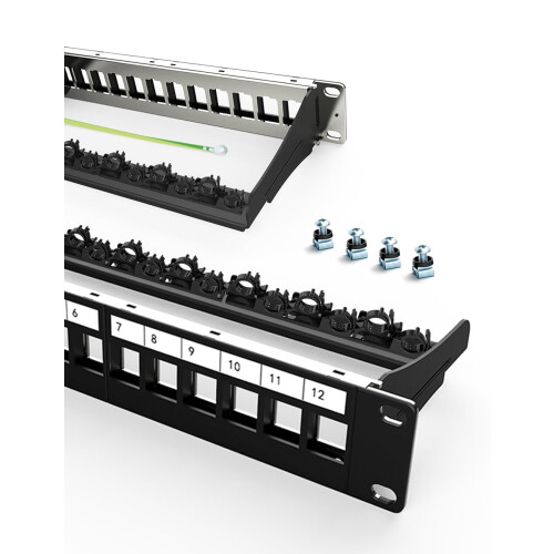 Enmane 12-Port Blank Patch Panel Geschirmt Schwarz