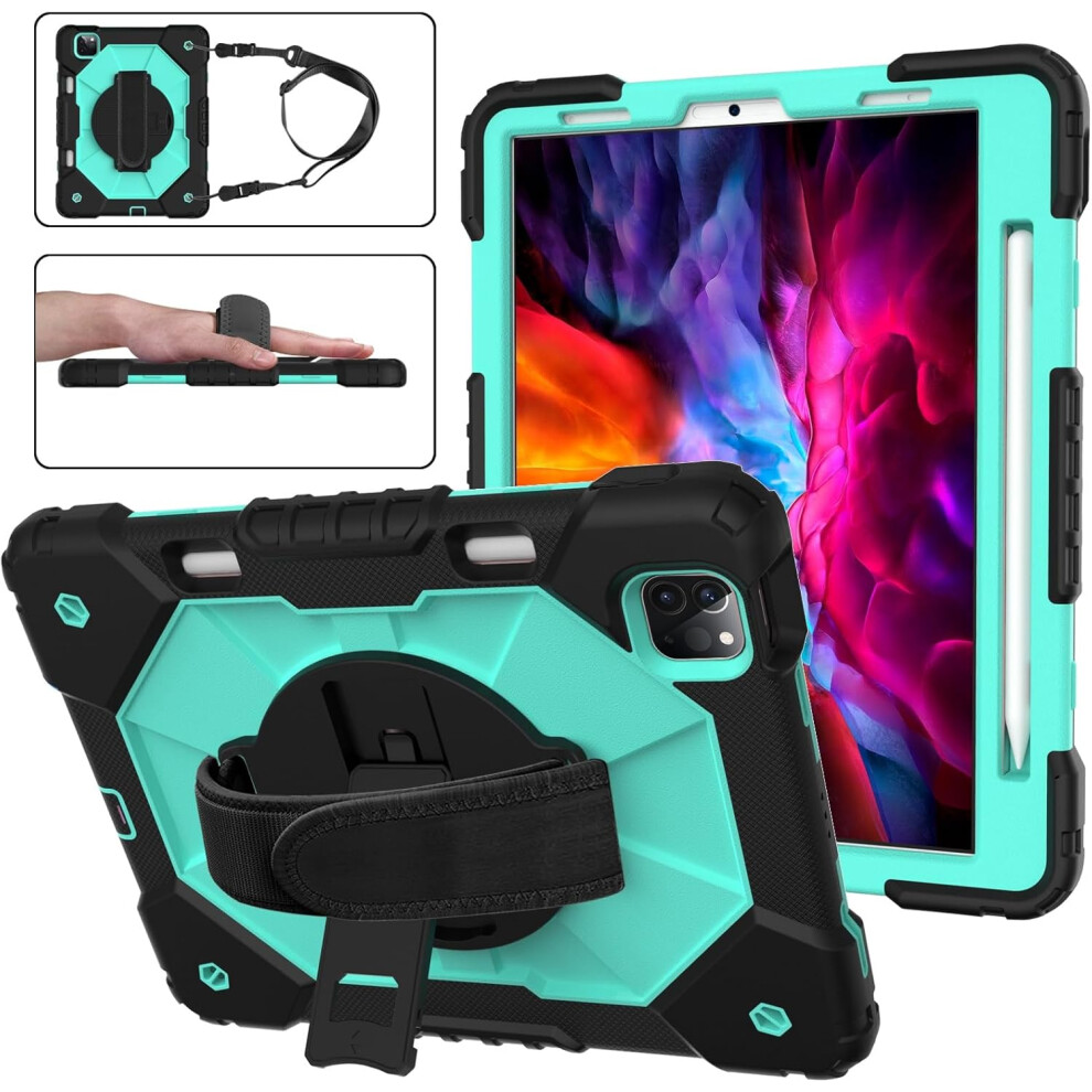 Rugged Case For Ipad Air 4 10.9 - Shockproof Cover With 360 Rotating Kickstand, Hand Strap, And Detachable Shoulder Strap In Mint 5906792659646