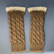 Women's Brown Forearm Warmers - Soft Knitted Wool & Faux Fur Wrist Warmers for Winter Office Wear & Cold Weather Fashion Accessories