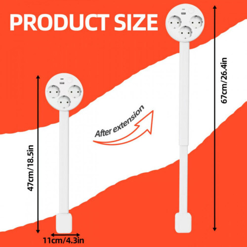 Extensor de enchufes eléctricos - Extensor de enchufes, toma de corriente extensible para lugares de difícil acceso, con USB-A, USB-C, 2 tom