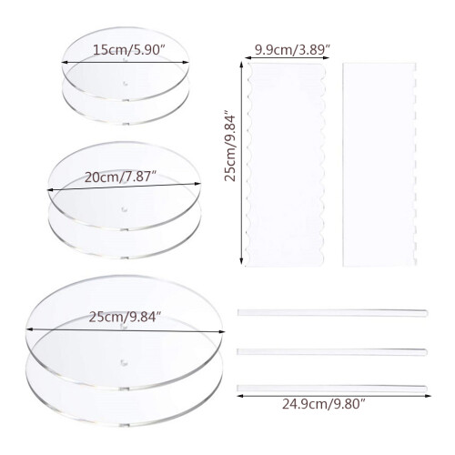 11pcs Acrylic Cake Disk Set Circle Base Boards Pillar Comb-2 1
