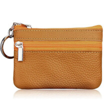 Single Zipper Purse Genuine Leather Portable Bank Card-Yellow
