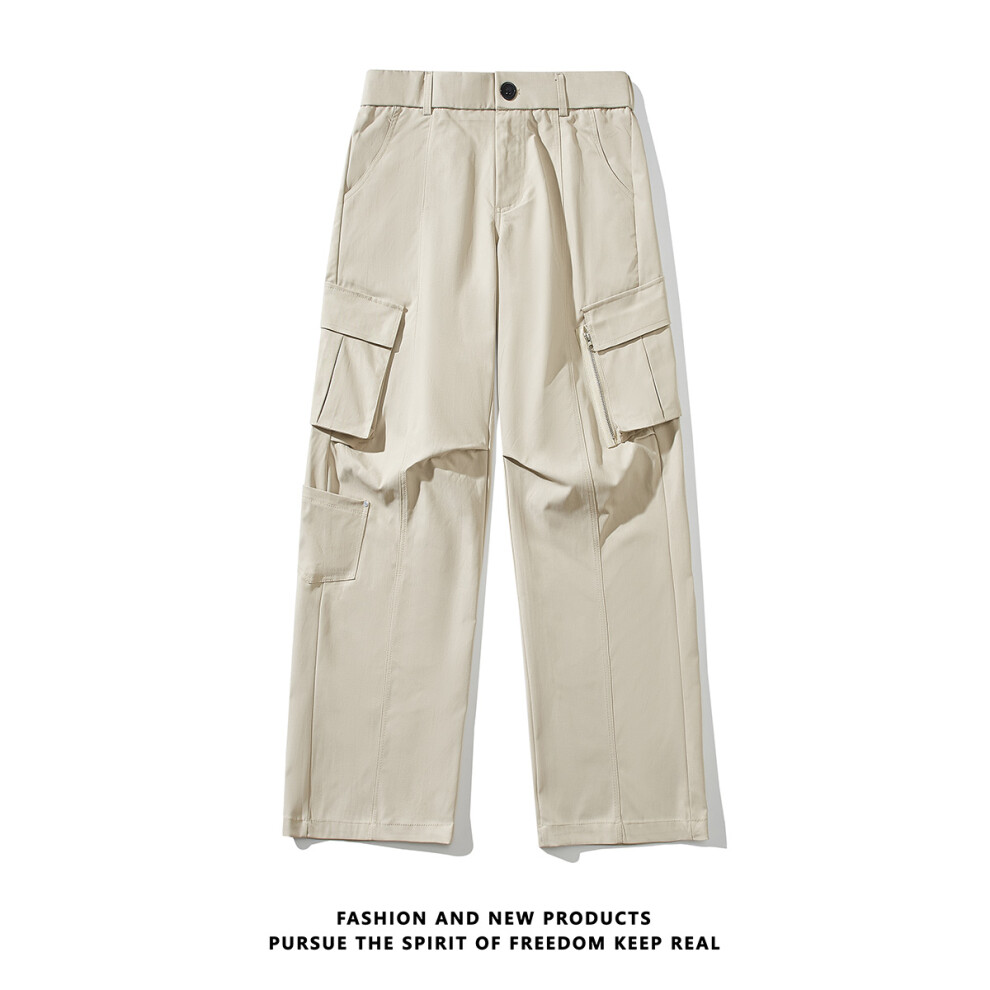 (gray, XL) Men's Clothing  American Flared Loose Wide Leg Men's Casual Pants Functional Multi-Pocket Overalls buggy cargo pants-image-OPC-PMTQ6DR-NEW