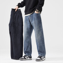 (Blue Gray, 31) Men's Clothing  Winter Men's Fleece Thick Loose Jeans Fashionable Baggy Straight Leg Wool Wide Leg Pants Wool Velvet Casual Pants Y2k