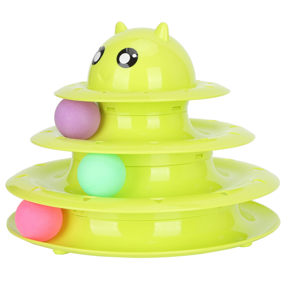 Cat 3-Level Tower with 3 Rolling Balls - Green, 19x24cm, Anti-Slip-image-OPC-PMTQBBN-NEW