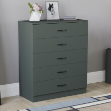 (Green) Riano 5-Drawer Chest of Drawers with Stainless Steel Handles & Runners Anti-Bowing Support Black MDF & Particleboard Modern Bedroom Furnitur