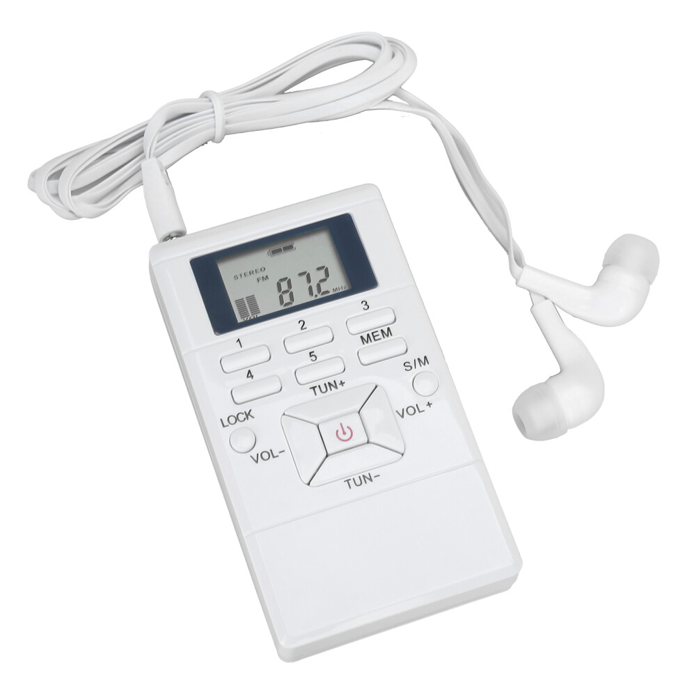 Qqt102 Pocket-Sized Fm Stereo Receiver With Lcd & Earphone - White 4201359401692
