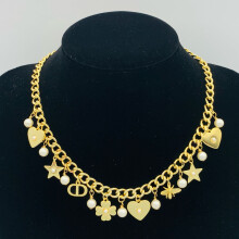 (Necklace - Gold) Classic pearl necklace, Dijia CD letter retro bracelet