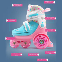 Kids Adjustable 3-Point Balance Quad Roller Skates with Luminous Wheels