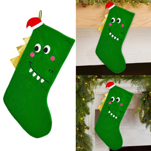Spacious Green Dinosaur Christmas Stocking Ornament for 1