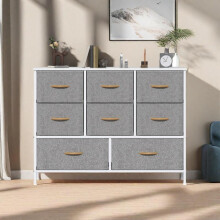(Light Grey) Chest of Drawers, Large Dressers with Metal Frame and MDF Wooden Top Board, Adjustable Feet, Anti-Tip Safety, Storage Unit with 8 Drawers