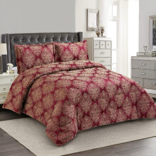 (Bridal Burgundy, Double) Elegant Floral Jacquard Bedspread Set with Pillow Shams - Cozy Night's Sleep - Perfect for Bedroom Decor