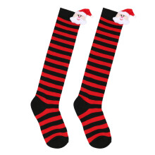 Girls Stretchy Winter Socks Breathable-red and black strips