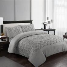(Silver, King) Premium Quality Deluxe Pintuck Duvet Cover Set Soft Comfortable Bedding Sets Double King Super king Size