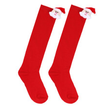 Children Christmas Stockings Cartoon Santa Knee High-pure red