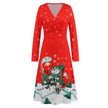 Ugly Christmas Dress for Women V Neck Long Sleeve-hong2 S