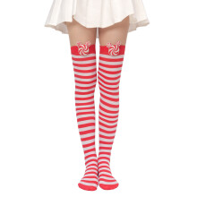 Women Bowknot Diagonal Striped Over Knee-Red and white stripe