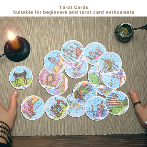 Round Tarot Deck Divination Playing Cards, 8cm, English Version 2