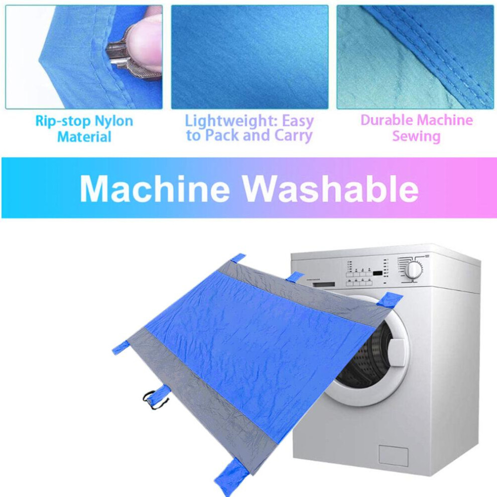 Outdoor Sandproof Picnic Blanket 86.7 in x 70.9 in Nylon Beach Mat with Stakes-image-OPC-PMTQM5V-NEW