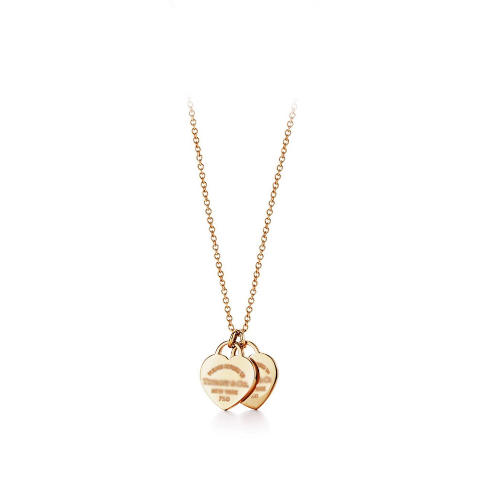 (A golden double-heart double-character necklace) Mini Double Heart Tag Pendant Necklace