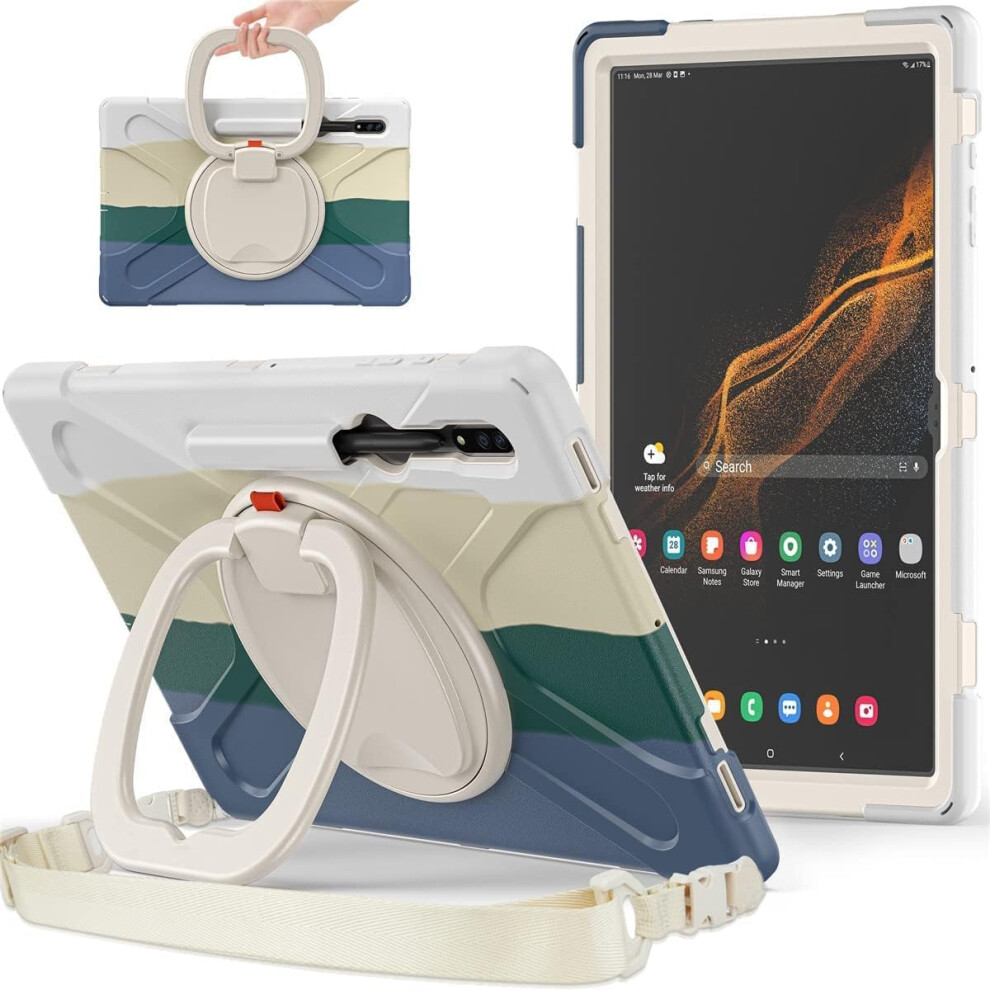 Shockproof Case For Samsung Galaxy Tab S8/S7 - Rugged Cover With 360 Rotating Kickstand, Hand Grip, And Detachable Shoulder Strap 5906792656898