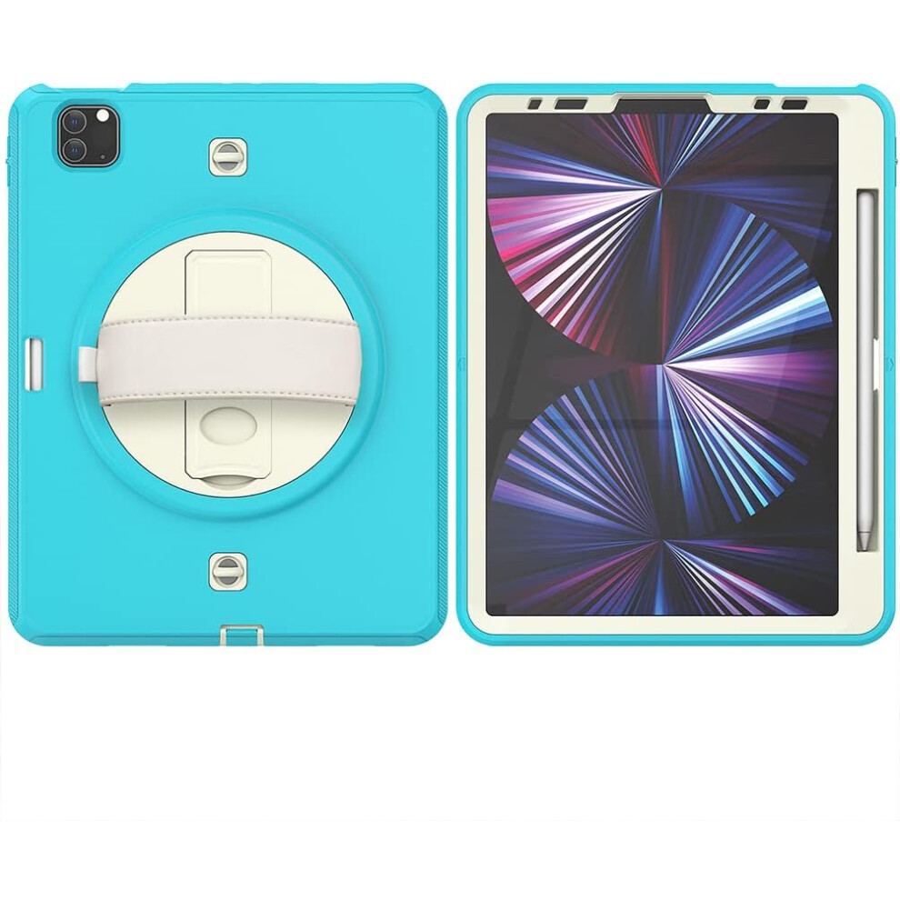 Rugged Case For Ipad Mini 6 - Heavy Duty Shockproof Cover With 360 Kickstand, Hand Strap, Pencil Holder & Shoulder Strap Turquoise 5906792656966
