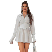 (XS) Stylish Chiffon Mini Dress with Lantern Sleeves and Side Zip, Ideal for Summer Evenings
