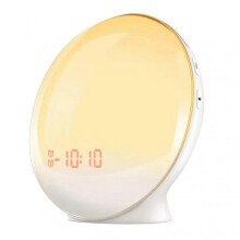 (White) LED alarm clock with multi-color lights and multiple alarm functions, simulating sunrise and sunset effects
