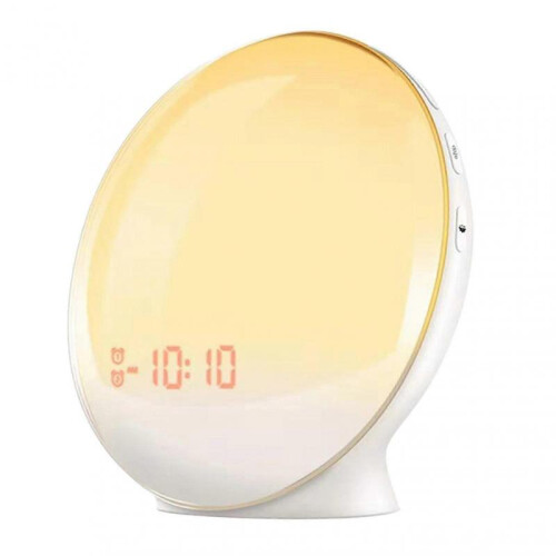 (White) LED alarm clock with multi-color lights and multiple alarm functions, simulating sunrise and sunset effects