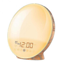 (Wood Grain) LED alarm clock with multi-color lights and multiple alarm functions, simulating sunrise and sunset effects