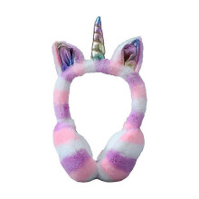 (MC2) Tie Dye Unicorn Soft Earmuffs Winter Fur Headphones Warmer Children Colorful Plush Earflap Lovely Headwear Kids Ears Cover