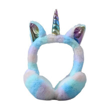 (MC4) Tie Dye Unicorn Soft Earmuffs Winter Fur Headphones Warmer Children Colorful Plush Earflap Lovely Headwear Kids Ears Cover