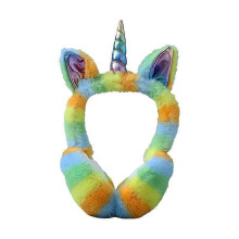 (MC3) Tie Dye Unicorn Soft Earmuffs Winter Fur Headphones Warmer Children Colorful Plush Earflap Lovely Headwear Kids Ears Cover
