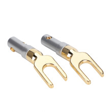 Goldbeschichtete Kupfer-U-Spade-Stecker 2 Stück für Lautsprecherkabel Audio-Adapter