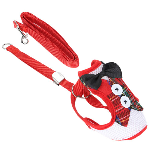 Red Grid Cat Vest with Adjustable Leash EscapeProof Harness M 1