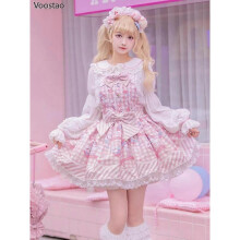 (M, Pink Strap Dress) Sweet Lolita Style Cartoon Print Princess Dress Women Cute Bow Lace Party Strap Dresses Girly Harajuku Kawaii Y2k Mini Vestidos