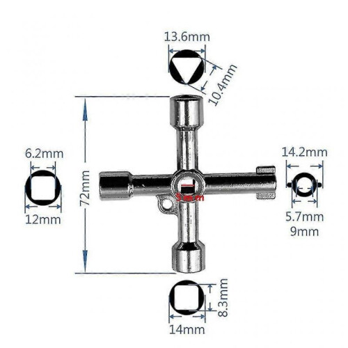 (TB) Key wrench, about 71mm long, with 4 keys for public doors and windows 1