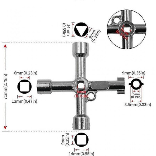 (TC) Key wrench, about 71mm long, with 4 keys for public doors and windows 1