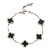 (Black) Fashion Titanium Steel Four-leaf Clover Five-flower Bracelet Women's Clover Acrylic Bracelet High-quality